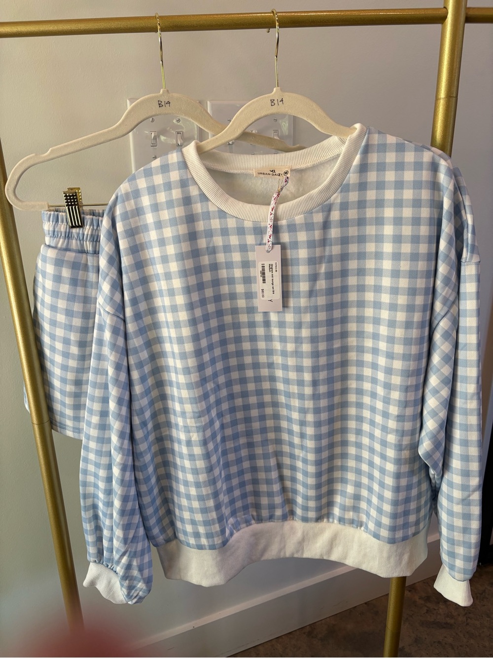 NWT URBAN DAIZY Light Blue Gingham Sweatshirt Set